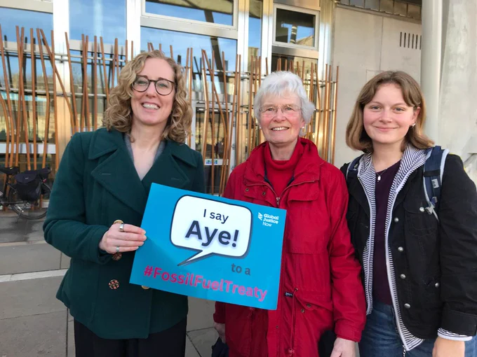 Lorna Slater with two campaigners