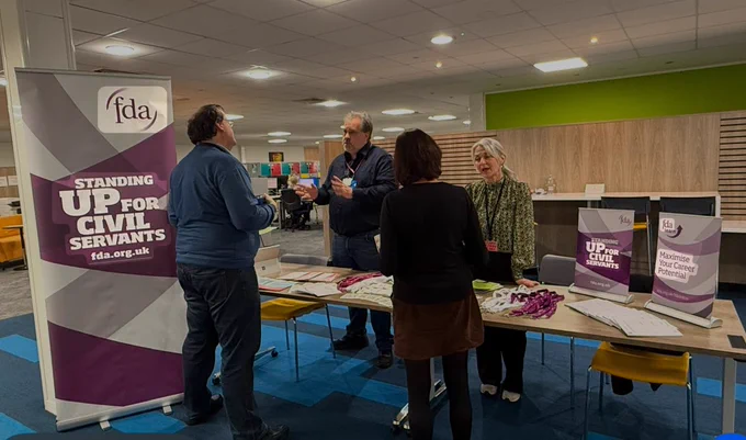 FDA representatives at the union’s recruitment stand at HMRC’s Lynx House in Portsmouth.