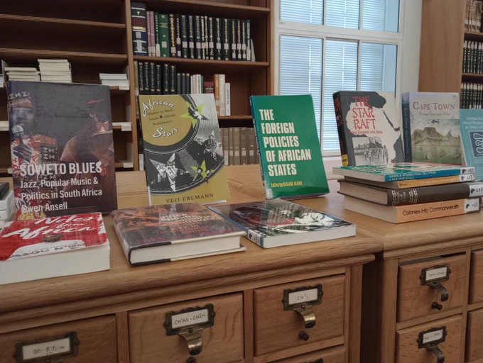 A display of books from the African Studies Library