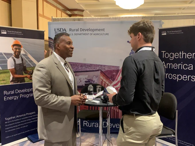 RD Under Secretary Dr. Basil Gooden is in Kansas City today, attending the National Association of Farm Broadcasters Trade Talk show. Here, Dr. Gooden is speaking with Ben Jarboe from The Mid-West Farm Report.