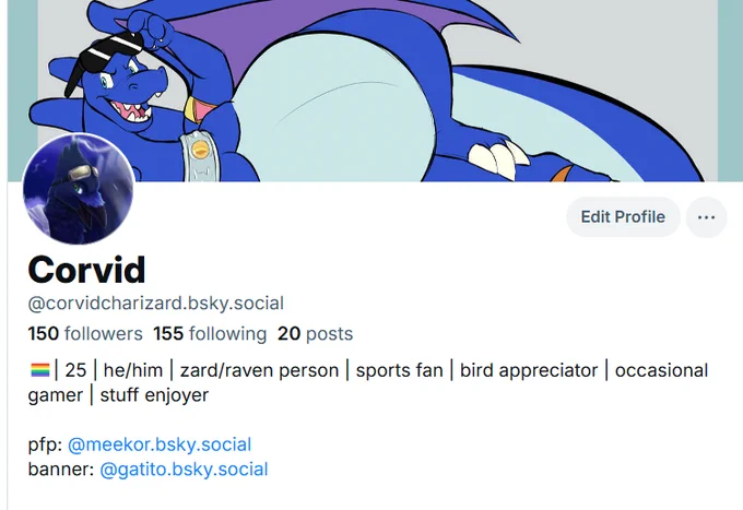oh lookie here its corvid's bluesky account! he's still really bad at making a profile!!