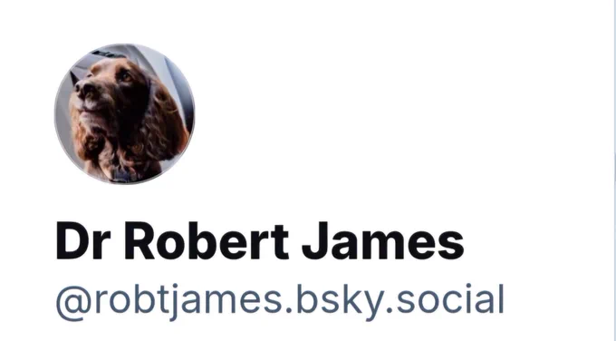 Image shows a screenshot of Rob James's Bluesky page with the handle @robtjames.bsky.social