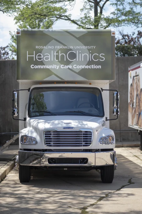 The front view of the mobile Community Care Connection vehicle