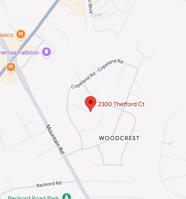 Map with pinpoint at 2300 Thetford Ct