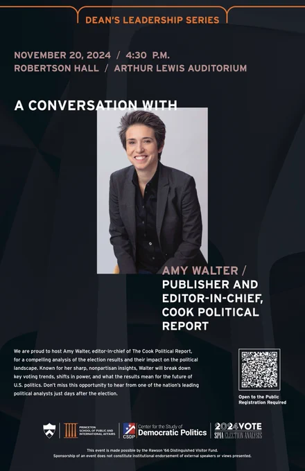 Informational poster with image of event speaker, Amy Walter.