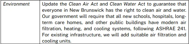 A screenshot of the mandate letter to the Honourable Chuck Chiasson, Minister of Transportation and Infrastructure. In outlines his responsibilities, including to update the Clean Air Act and the Clean Water Act, to require new schools, hospitals, long-term care homes, and other public buildings follow ASHRAE 241, and to add suitable air filtration and cooling units to existing infrastructure.