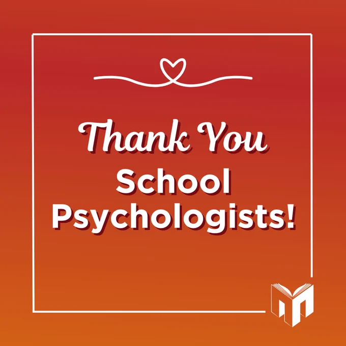 Graphic: Image with red background saying “Thank you School Psychologists”!