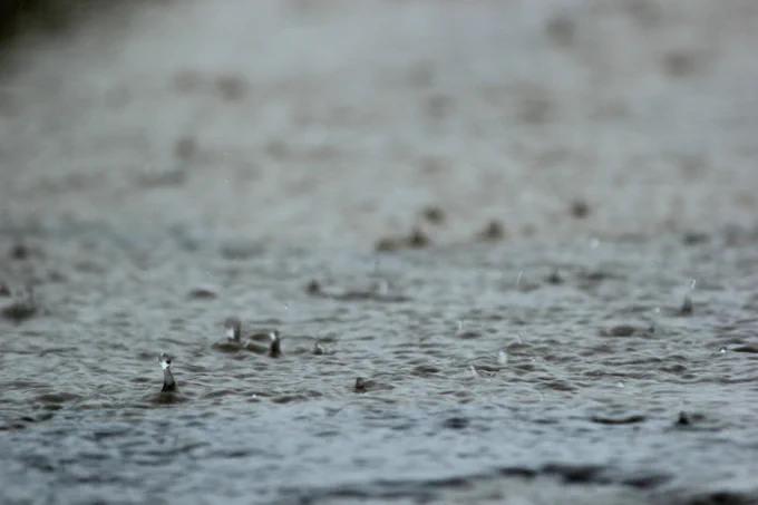 A macro view photo of rain splashing on water