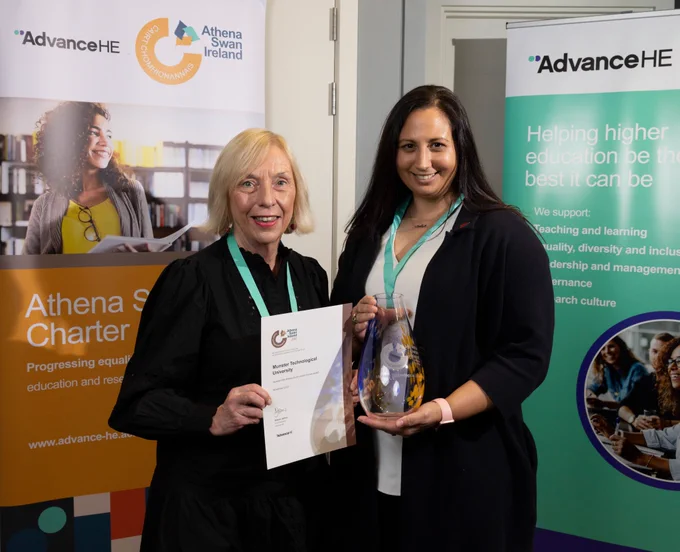 Our Athena Swan Chair, Prof. Margaret Linehan, and EDI Manager, Siobhan Kangataran, receiving the Athena Swan Bronze Award this week at Trinity College Dublin during the Athena Swan Ireland Awards Ceremony.