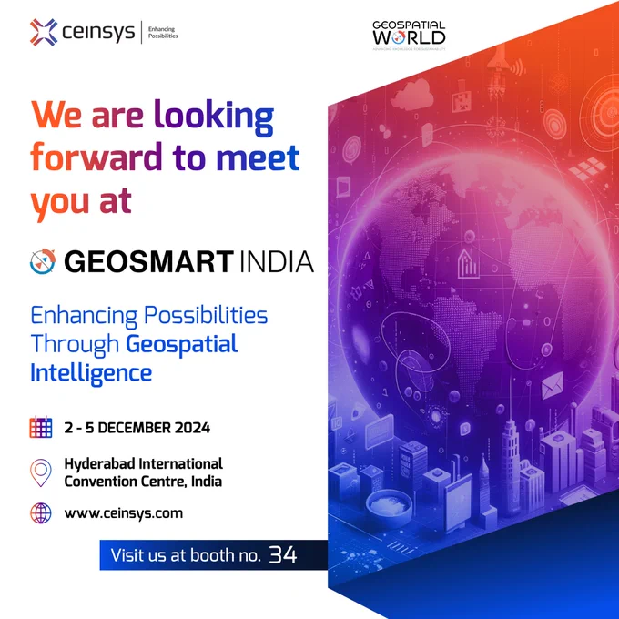 Excited to connect at GeoSmart India 2024!
 
Join Ceinsys from December 2-5 at Hyderabad International Convention Centre as we explore the future of Geospatial Intelligence.
 
Visit us at booth no-34!
 
#GeoSmartIndia2024 #CeinsysTech #GeospatialSolutions #TechnologyInnovation #EngineeringExcellence #MobilityServices #DigitalTransformation #SmartCities #SpatialIntelligence #FutureOfGeospatial #GIS #MappingSolutions #IndiaTech #SustainableSolutions #TechExhibitors #B2BExpo #TechForGood #RecentUpdates #GISAnalytics #SmartInfrastructure #UrbanPlanning