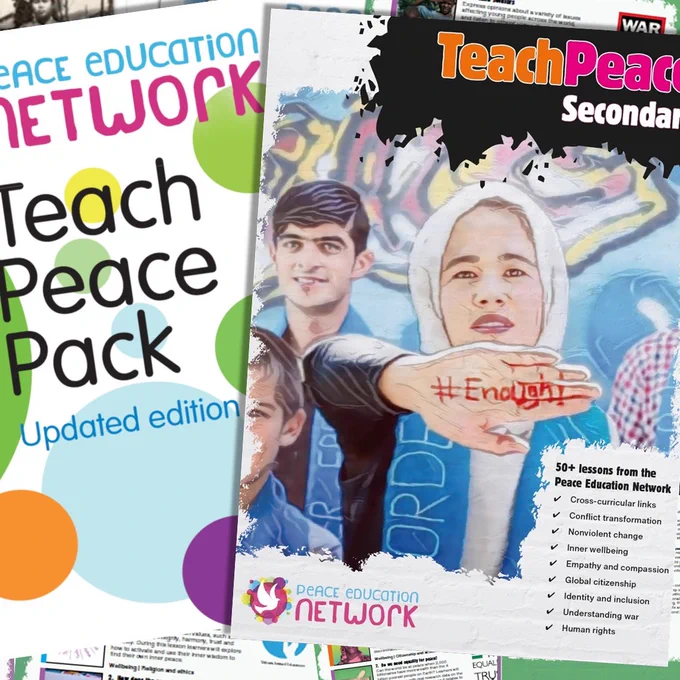 Teach Peace primary and Teach Peace Secondary pack front covers