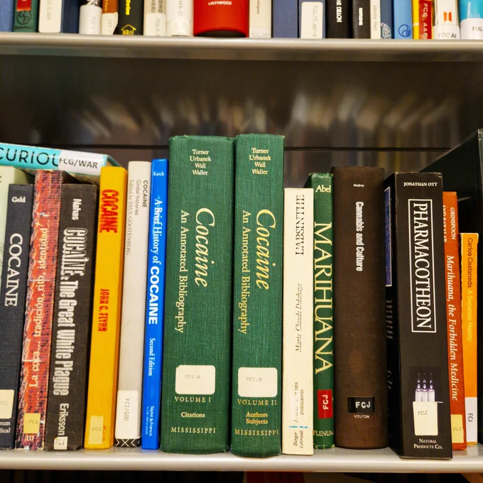 COCAINE - “A brief history” “An Annotated Bibliography” “The Great White Plague”. If you’re feeling a little mellower “Cannabis and Culture” and “Marihuana, the Forbidden Medicine”.