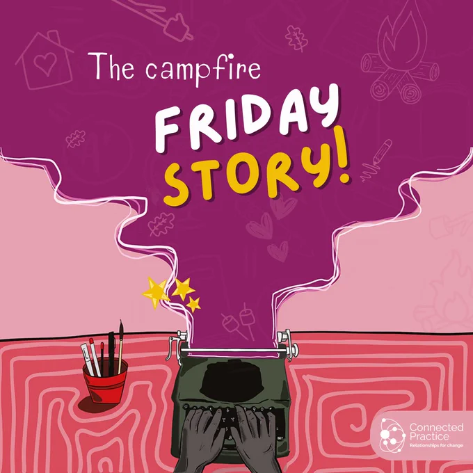 A cartoon image of a typewriter with the words 'The campfire' and 'Friday Story'.