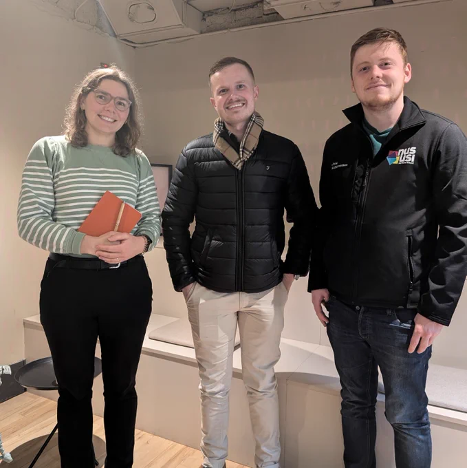Group photo of NUS-USI President Ben Friel meeting with Holly Thomas and Kevin McStravock from the Quality Assurance Agency (QAA.)