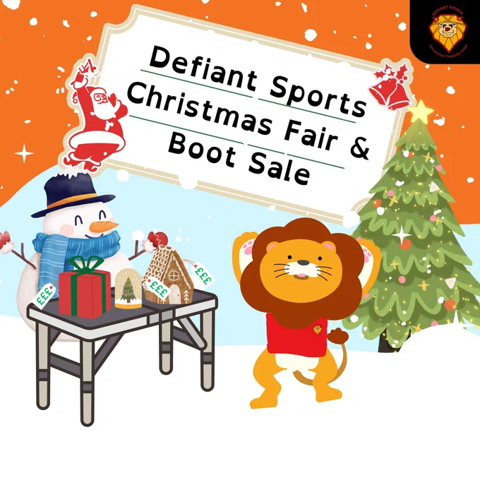A graphic of Dunk the Lion browsing a festive boot sale stand.