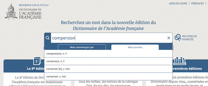 Capture d'écran du dictionnaire de l'AF : aucun résultat pour "compersion"
