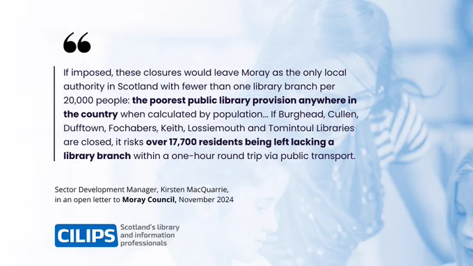 An extract from an open letter to Moray Council expressing concern regarding proposed library closures.