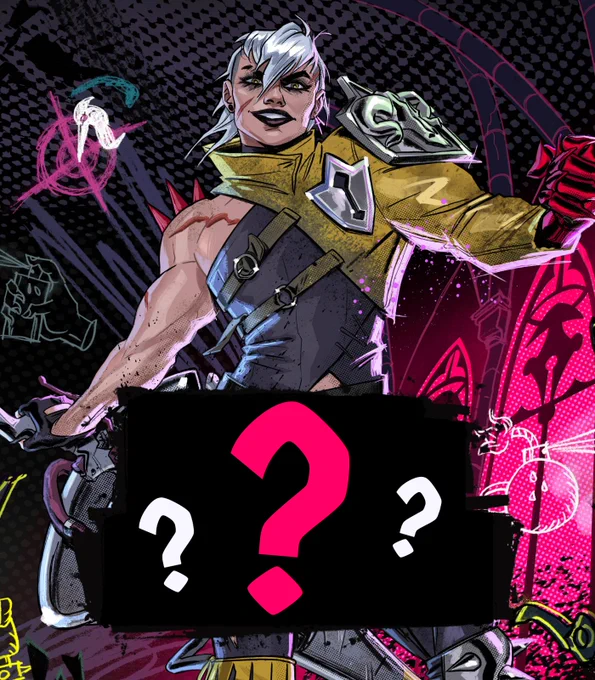 Reignbreaker cover art, showing clef in a defiant pose holding her javelin. The title is blank, with question marks where it should be.