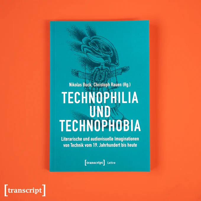 Das Buch-Cover von »Technophilia und Technophobia« auf orangenem Hintergrund.
