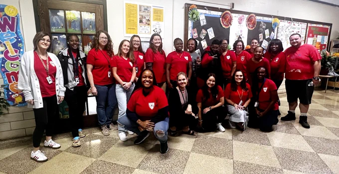 PFT members at Catharine School wear red in solidarity for a new contract