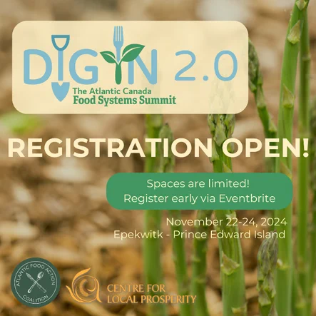 Event poster for Dig In (2.0) on November 22-24 in Epekwitk (Prince Edward Island).