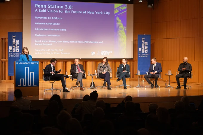 Panelists onstage for Penn Station 3.0: A Bold Vision for the Future of NYC