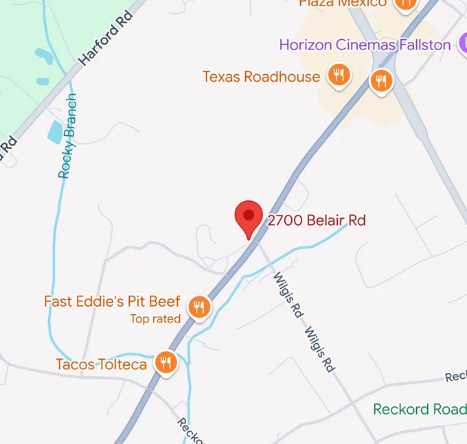 Map with pinpoint at 2700 Belair Rd