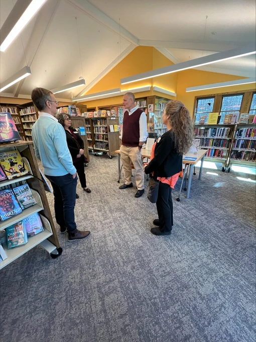 Library visit in Monterey with Director Mark Makuc. (From L to R: Berkshire Athenaeum Director Alex Reczkowski, MBLC Chair Vicky Biancolo, Monterey Library Director Mark Makuc and MBLC Commissioner Karen Traub.)