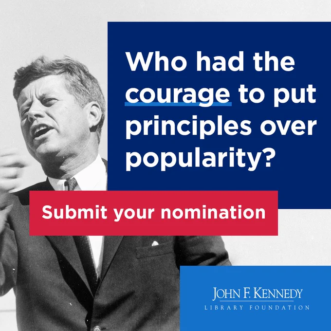 In the background; imagery of protesters; in the foreground, copy reads: Who had the courage to put people over party? Nominate a leader today.