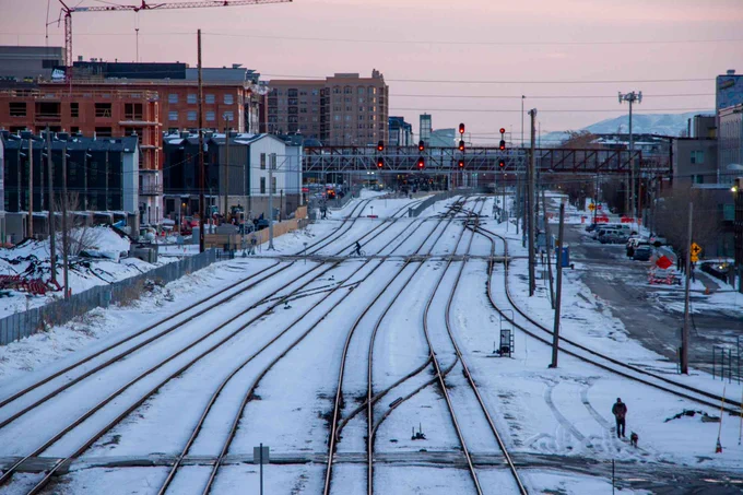 Rail lines in Salt Lake City, dividing two sides of the city.