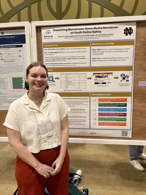 Me in front of our poster, Examining Mainstream News Media Narratives on Youth Online Safety