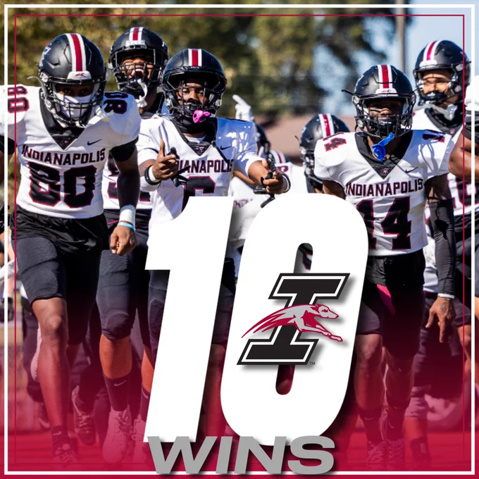 A graphic promoting UIndy football's 10-win season.