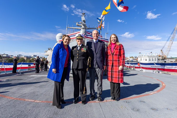 Governor Healey and others aboard USS Nantucket.