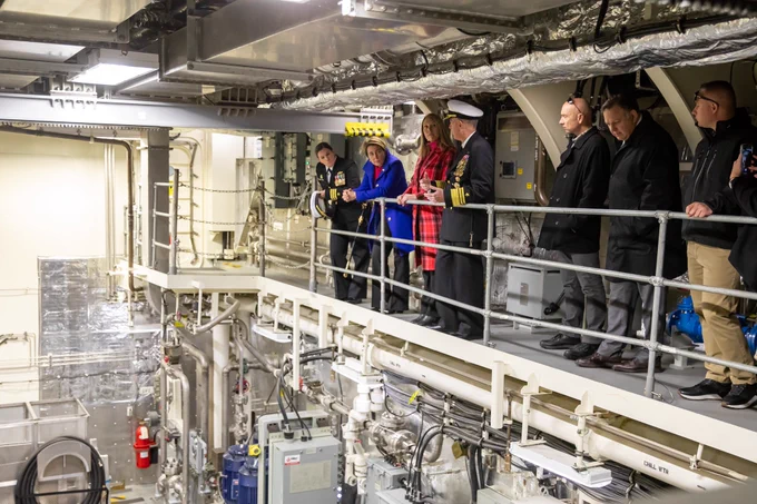 Governor Healey and others aboard USS Nantucket.