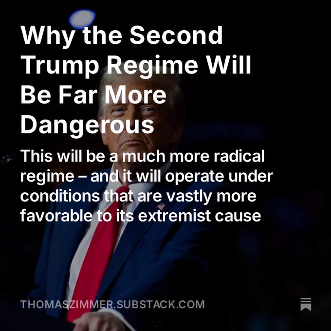 My latest “Democracy Americana” newsletter: “Why the Second Trump Regime Will Be Far More Dangerous: This will be a much more radical regime – and it will operate under conditions that are vastly more favorable to its extremist cause.”