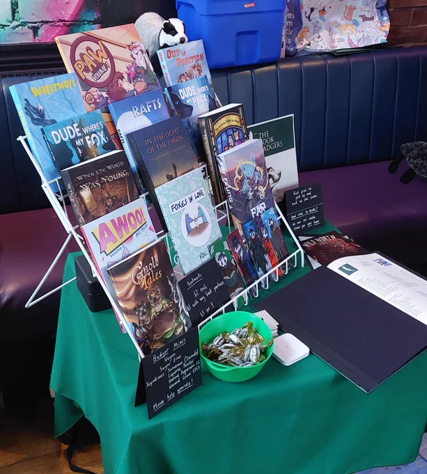 The Book Badgers table at the Birmingham Furmeet, 16 November 2024
