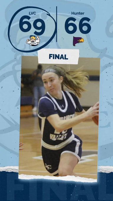 LVC Women's Basketball score graphic vs. Hunter