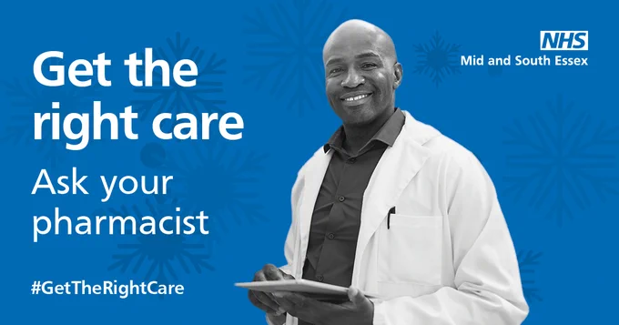 Text reads: “Get the right care: Ask your pharmacist. #GetTheRightCare”

A photo of a male pharmacist.
