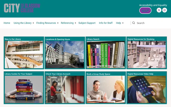 A screenshot of the City of Glasgow College Library Website.