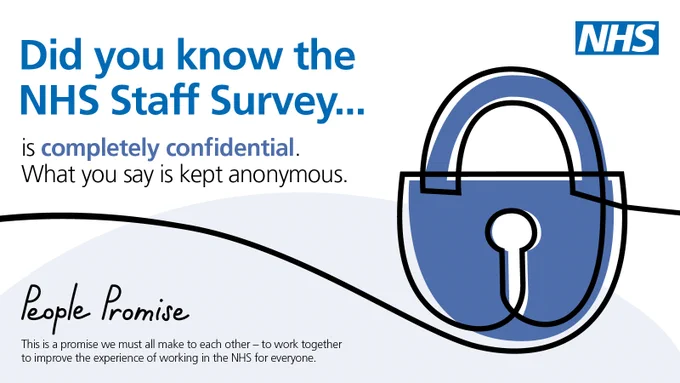 Image of a padlock with the text 'Did you know the NHS staff survey is completely confidential. What you say is kept anonymous.'