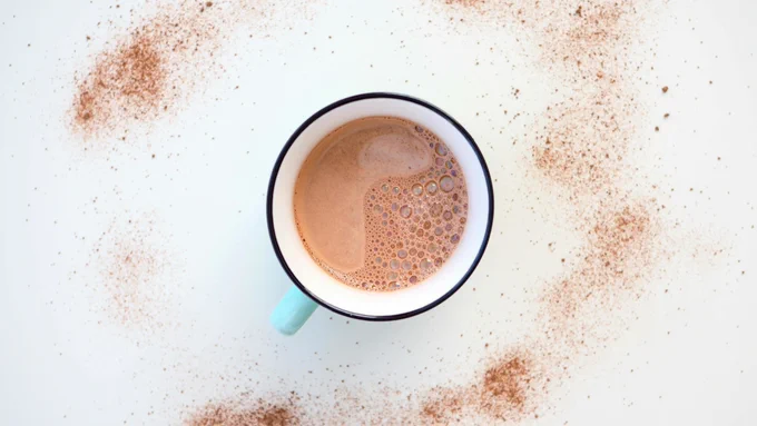 A cup of cocoa from above.