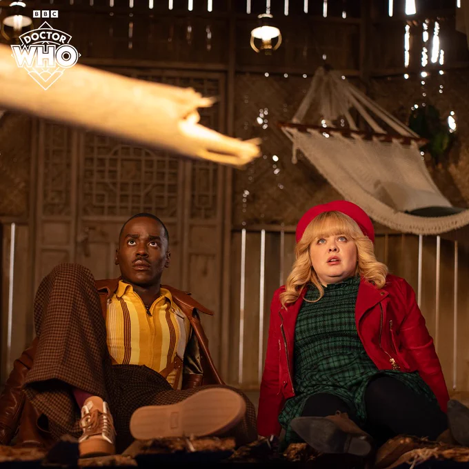Ncuti Gatwa and Nicola Coughlan as the Doctor and Joy in 'Joy to the World', written by Steven Moffat.