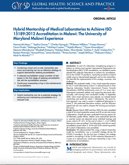 Hybrid Mentorship of Medical Laboratories in Malawi