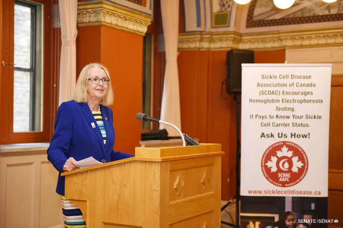 Among her accomplishments in the Red Chamber, Senator Cordy helped designate June 19 as National Sickle Cell Awareness Day. She’s pictured here marking the first annual event on Parliament Hill in 2018. 