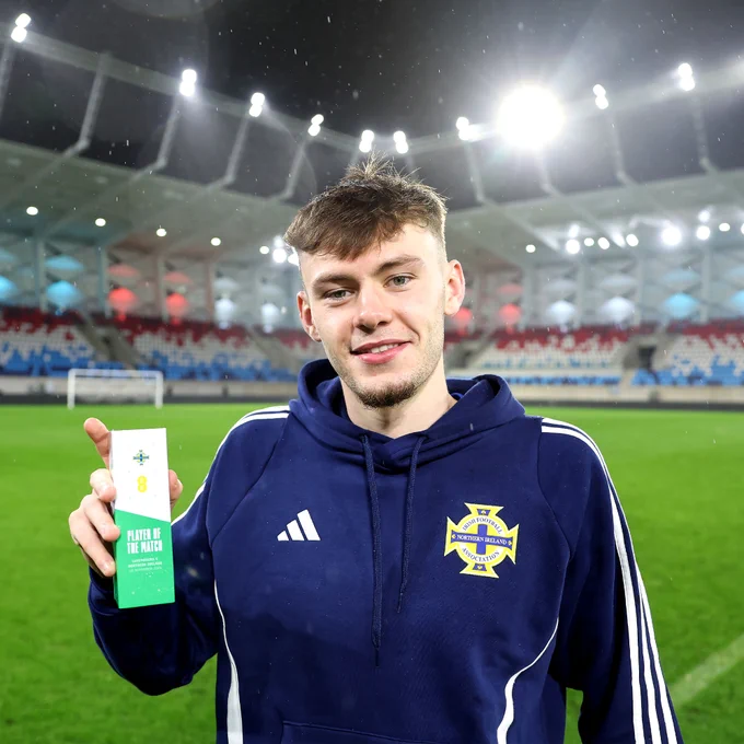 Conor Bradley pictured with the Player of the Match trophy.
