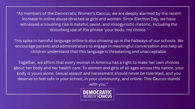 Purple background with the DWC Members' statement on it and the DWC logo.