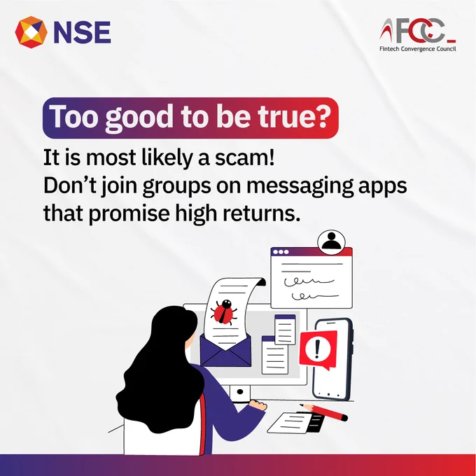 Fraudsters create groups on messaging apps and lure you with promises of high returns. Stay alert and never become part of such groups. Do your own research before investing.