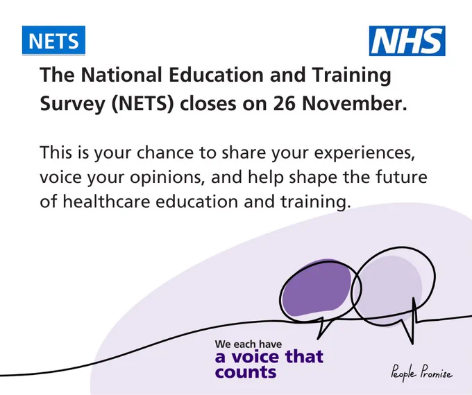 The National Education and Training Survey (NETS) closes on 26 November. This is your chance to share your experiences, voice your opinions, and help shape the future of healthcare education and training. 