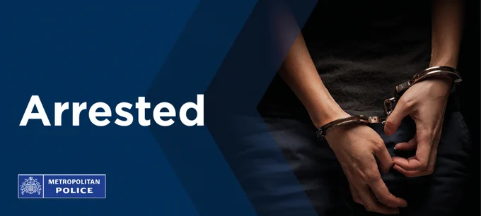Picture of subject in handcuffs and the words 'Arrested'