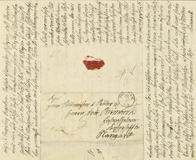 Brief Otto von Bismarcks an seinen Vater Ferdinand, Potsdam, 25. Januar 1838 (Rückseite mit Anschrift)